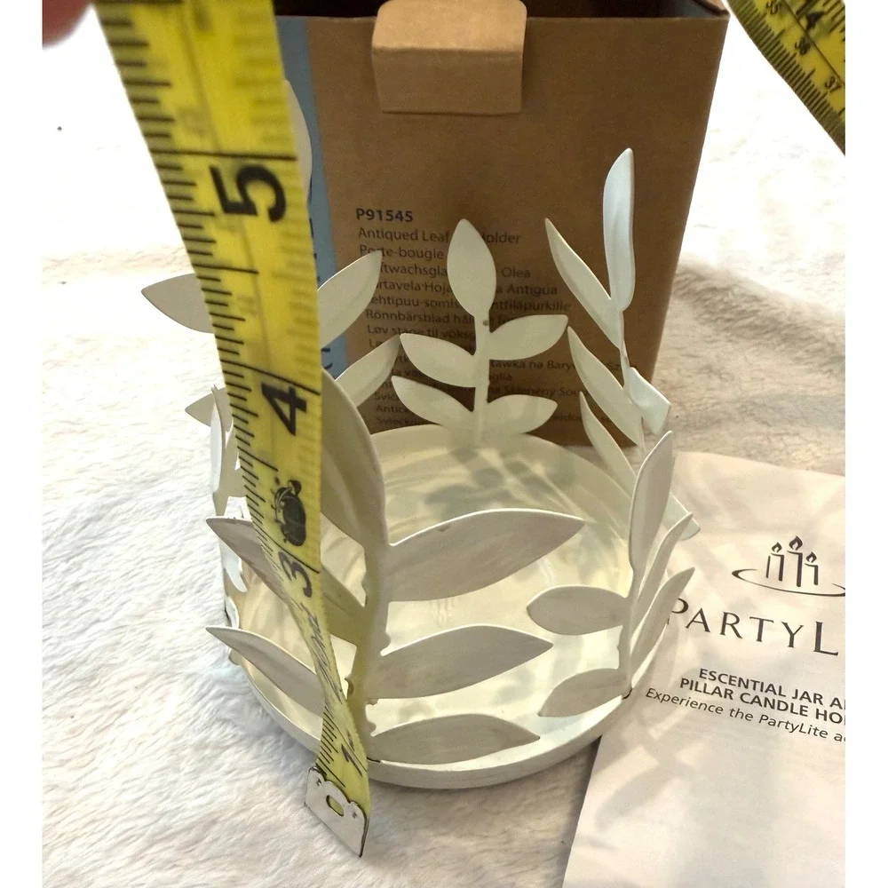 PartyLitew Antiqued Leaf Jar Holder White Metal Candle Sleeve‎ P91545 Botanical